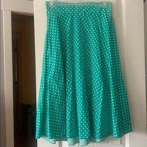 Mint green polka dotted midi skirt